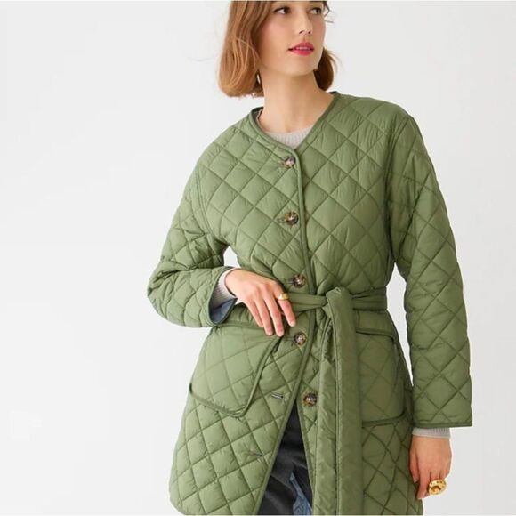 J.Crew Women's XS Reversible Greenwich Quilted Puffer Lightweight Jacket w/ Belt - Picture 2 of 12